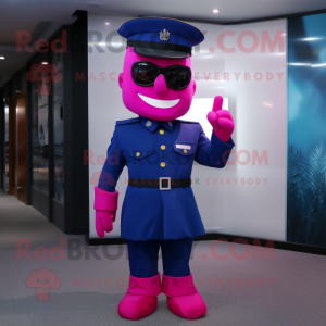 Magenta Navy Soldier mascot costume character dressed with a Sheath Dress and Shoe laces