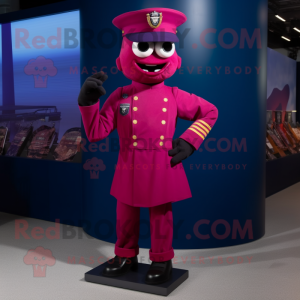 Magenta Navy Soldier mascot costume character dressed with a Sheath Dress and Shoe laces