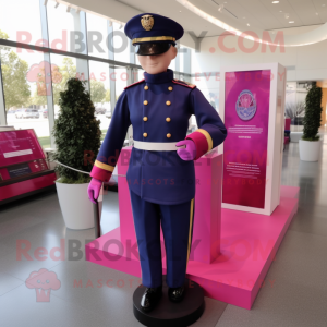 Magenta Navy Soldier mascot costume character dressed with a Sheath Dress and Shoe laces