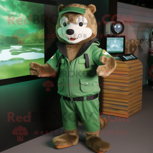 Green Otter mascot costume character dressed with a Vest and Digital watches