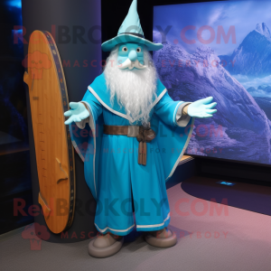 Cyan Wizard maskot drakt...