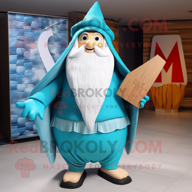 Cyan Wizard mascot costume character dressed with a Board Shorts and Belts