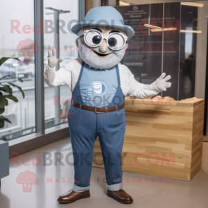 Silver Bagels mascot costume character dressed with a Chambray Shirt and Eyeglasses