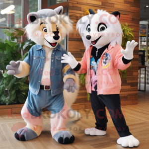 Peach Skunk mascot costume character dressed with a Boyfriend Jeans and Brooches