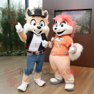 Peach Skunk mascot costume character dressed with a Boyfriend Jeans and Brooches