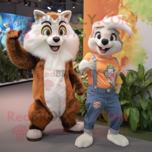 Peach Skunk mascot costume character dressed with a Boyfriend Jeans and Brooches