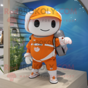 White Orange mascot costume character dressed with a Rash Guard and Backpacks