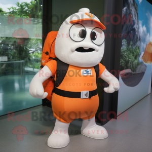White Orange mascot costume character dressed with a Rash Guard and Backpacks