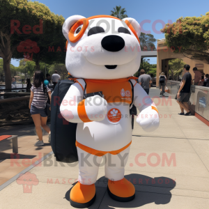 White Orange mascot costume character dressed with a Rash Guard and Backpacks