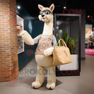 Beige Lama maskot kostume...