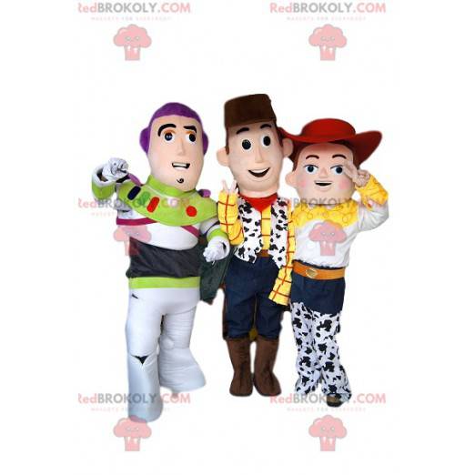 Jessie, Buzz Lightyear and Woody mascot trio from Toy Story -