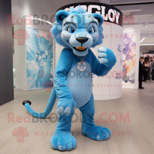 Sky Blue Smilodon mascot costume character dressed with a Playsuit and Bracelets