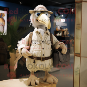 Beige Dodo Bird mascot costume character dressed with a Button-Up Shirt and Backpacks