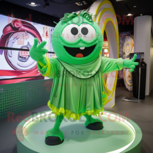 Green Ramen mascot costume character dressed with a Long Sleeve Tee and Rings