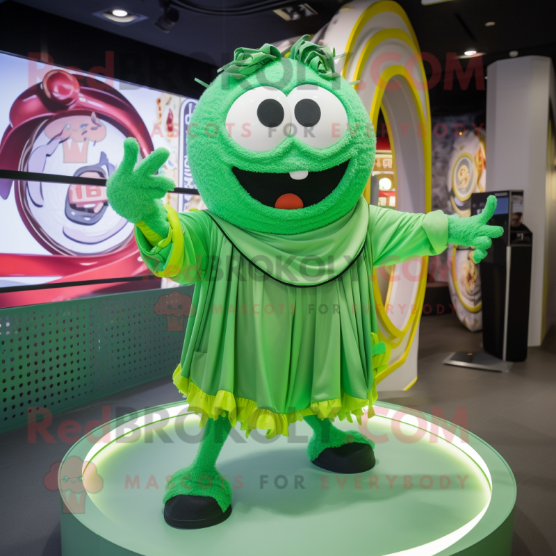 Green Ramen mascot costume character dressed with a Long Sleeve Tee and Rings Green Ramen mascot costume character dressed with a Long Sleeve Tee and Rings