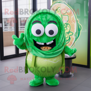 Green Ramen mascot costume character dressed with a Long Sleeve Tee and Rings