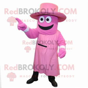 Pink Spaghetti mascot costume character dressed with a Dress Shirt and Hats