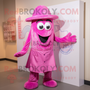 Pink Spaghetti mascot costume character dressed with a Dress Shirt and Hats