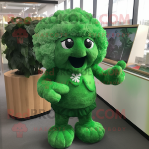 Forest Green Cauliflower mascot costume character dressed with a Blouse and Keychains