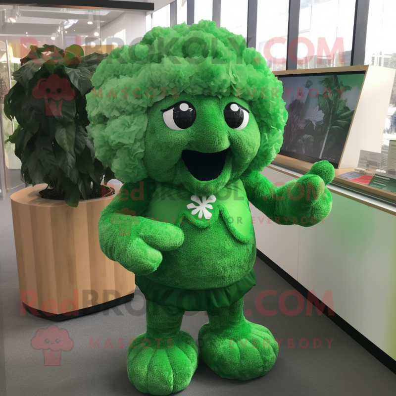 Forest Green Cauliflower mascot costume character dressed with a Blouse and Keychains Forest Green Cauliflower mascot costume character dressed with a Blouse and Keychains