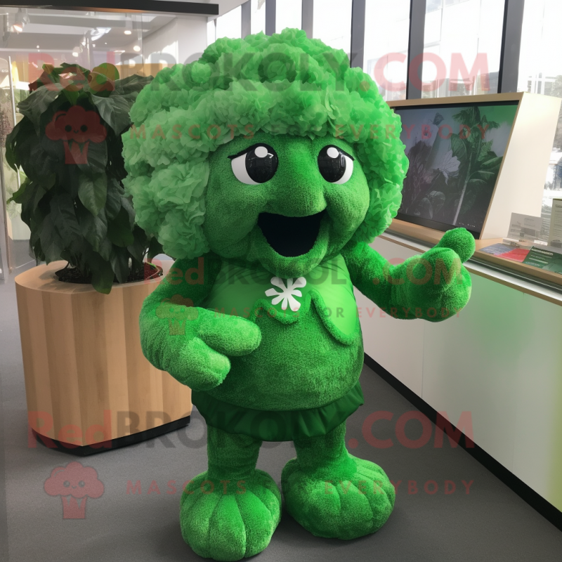 Forest Green Cauliflower mascot costume character dressed with a Blouse and Keychains