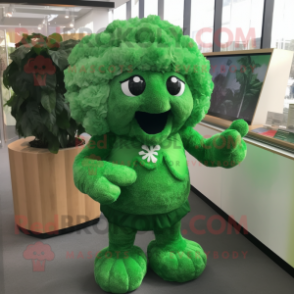 Forest Green Cauliflower mascot costume character dressed with a Blouse and Keychains