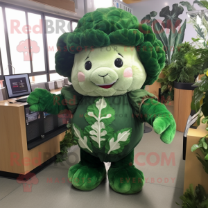 Forest Green Cauliflower mascot costume character dressed with a Blouse and Keychains