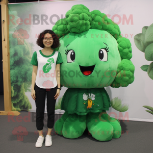 Forest Green Cauliflower mascot costume character dressed with a Blouse and Keychains