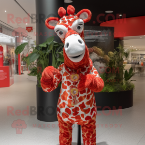 Röd Giraffe maskot kostym...