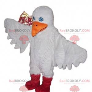 Hvid fuglemaskot med et stort orange næb - Redbrokoly.com