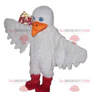 White bird mascot with a large orange beak - Redbrokoly.com