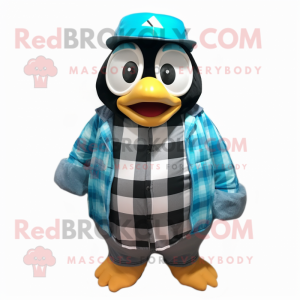 Cyan Penguin maskot kostume...