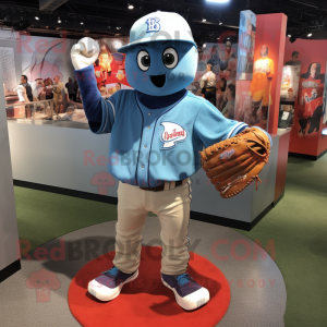 Blue Baseball Glove mascot costume character dressed with a Jeans and Keychains