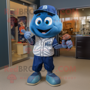 Blue Baseball Glove mascot costume character dressed with a Jeans and Keychains