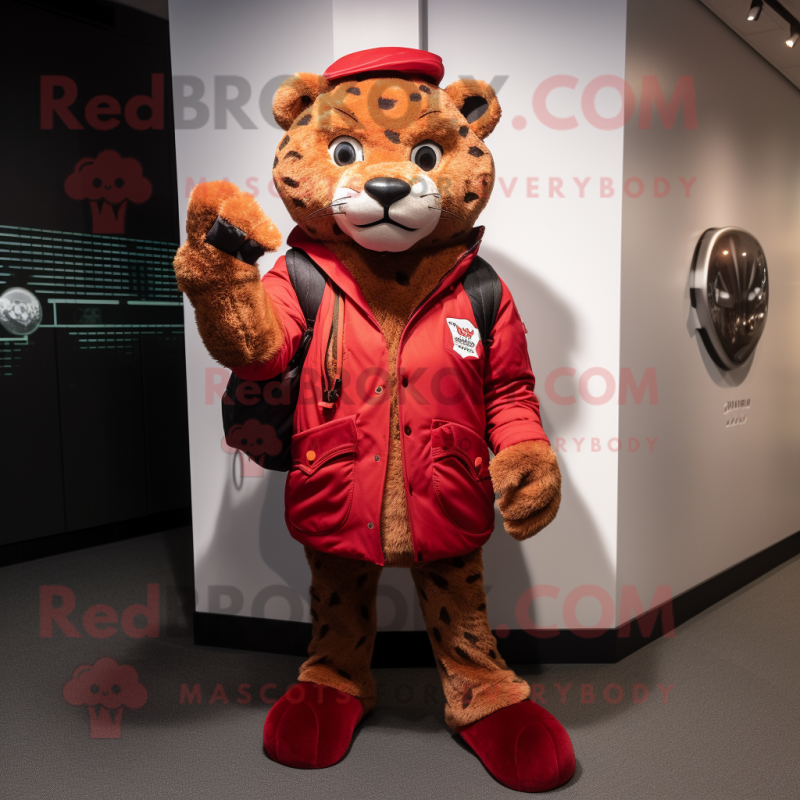 Red Jaguar mascot costume character dressed with a Parka and Wallets