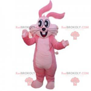 Mascotte de lapin rose super heureux avec de grands yeux -