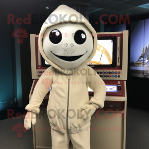 Cream Television mascot costume character dressed with a Hoodie and Headbands