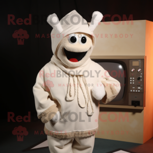 Cream Television mascot costume character dressed with a Hoodie and Headbands