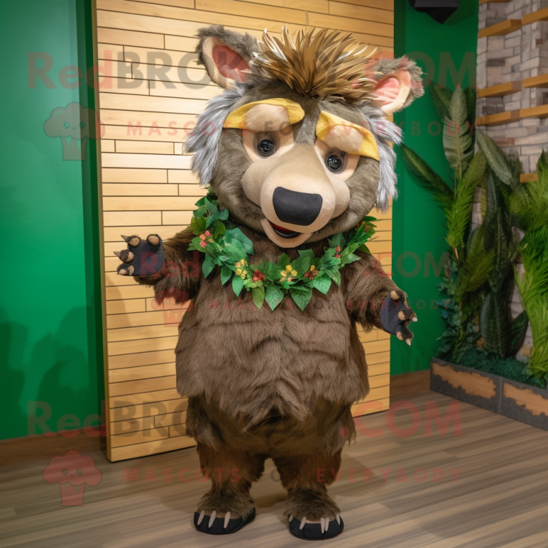 Olive Wild Boar mascot costume character dressed with a Romper and Headbands