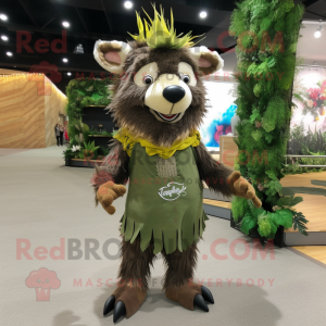 Olive Wild Boar mascot costume character dressed with a Romper and Headbands