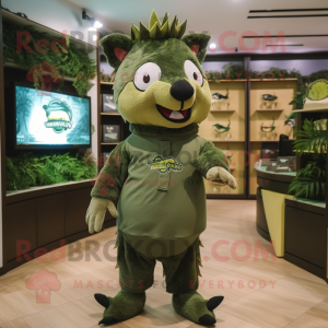 Olive Wild Boar mascot costume character dressed with a Romper and Headbands