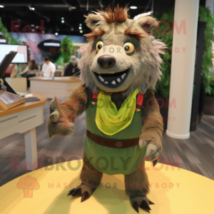 Olive Wild Boar mascot costume character dressed with a Romper and Headbands