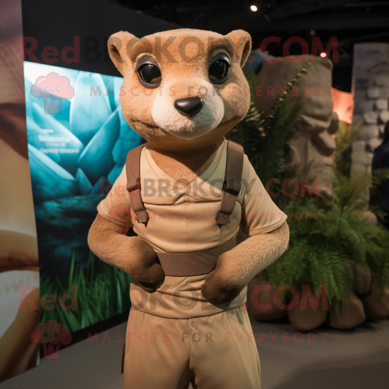 Tan Mongoose mascot costume character dressed with a Tank Top and Wraps