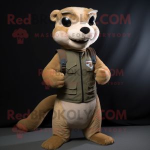 Tan Mongoose mascot costume character dressed with a Tank Top and Wraps