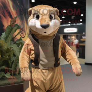 Tan Mongoose mascot costume character dressed with a Tank Top and Wraps