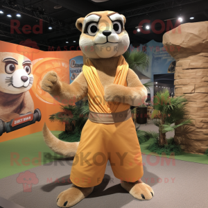 Tan Mongoose mascot costume character dressed with a Tank Top and Wraps