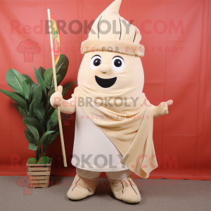 Beige Beet mascot costume character dressed with a Polo Tee and Shawl pins