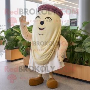 Beige Beet mascot costume character dressed with a Polo Tee and Shawl pins