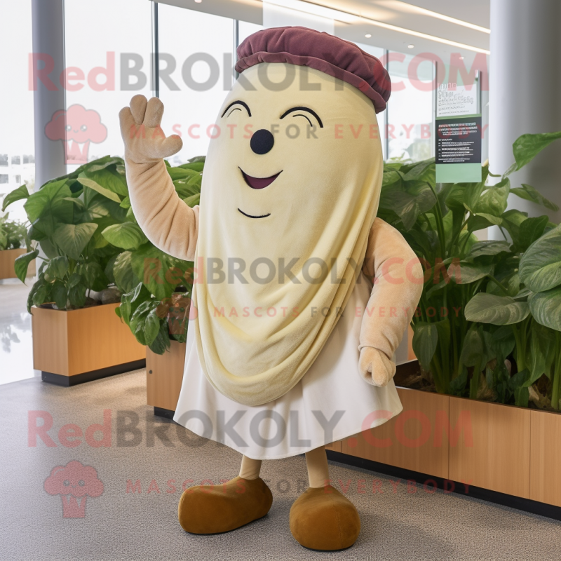 Beige Beet mascot costume character dressed with a Polo Tee and Shawl pins Beige Beet mascot costume character dressed with a Polo Tee and Shawl pins