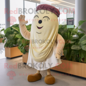 Beige Beet mascot costume character dressed with a Polo Tee and Shawl pins